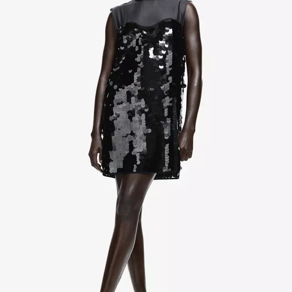 H&M Black Sequin Halter Mini Dress